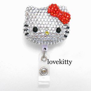 Red Hello Kitty Inspired Blinged Rhinestone Retractable ID Badge Reel Holder